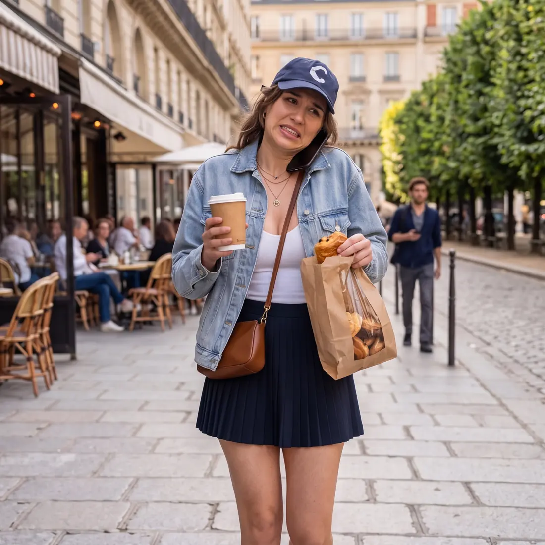 Dans la rue, encombrée, elle laisse sonner son téléphone