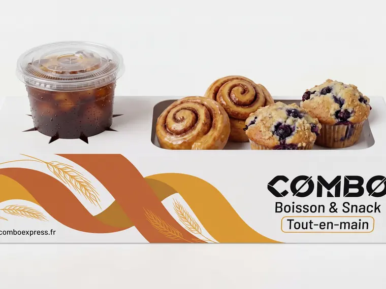 Café glacé, roulés à la cannelle et muffins